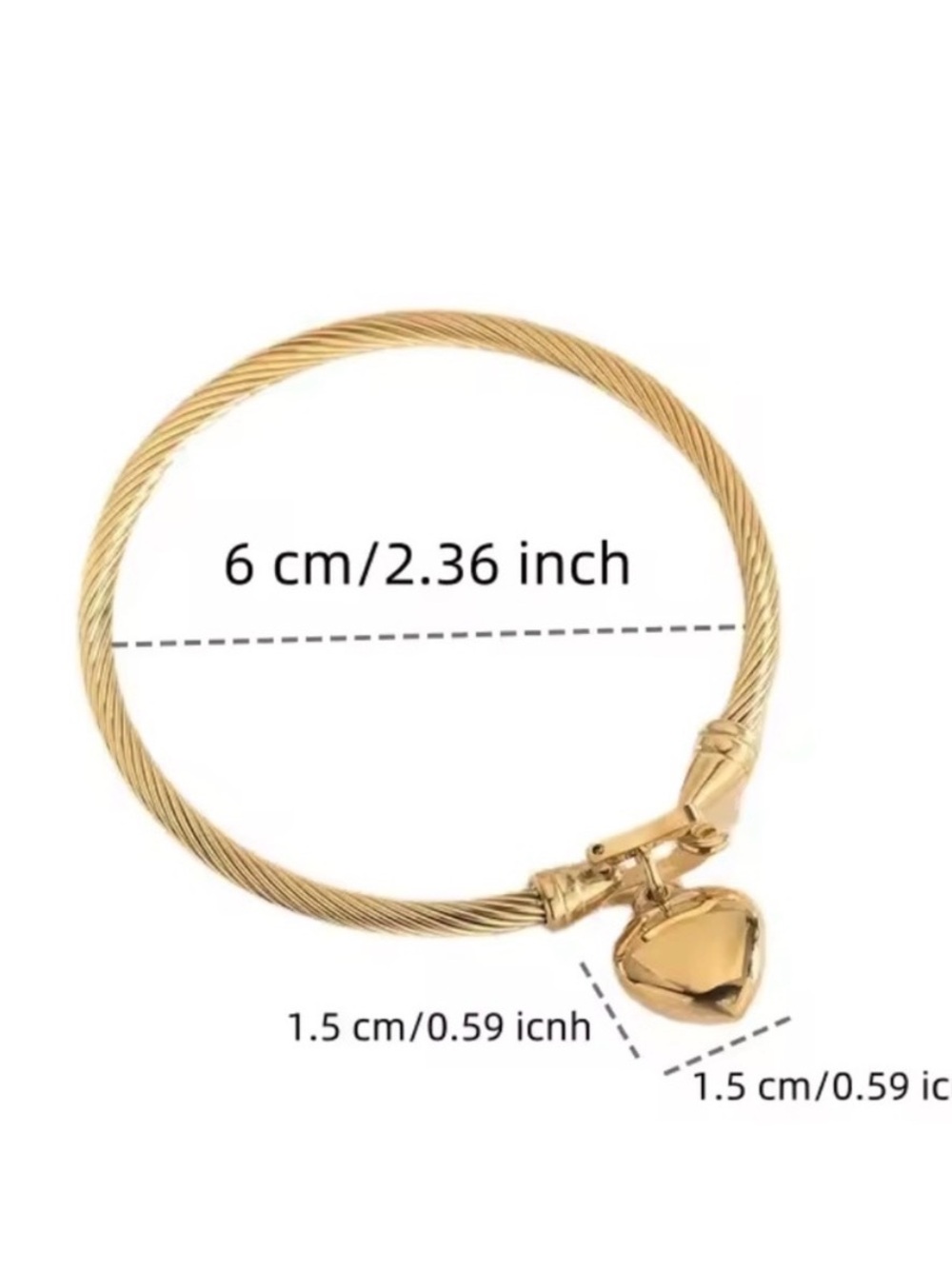Bracelet 18K Gold Stainless Steel Heart Bangle - Picture 5 of 6